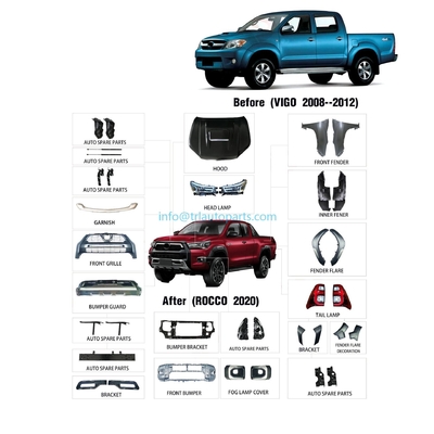 Bom preço. 53121-0K220 Toyota Hilux Vigo 2008-2012 Mais de 10 peças de plástico Kit de carroceria completa para Hilux Rocco 531210K220 on-line